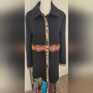 Desigual Black Coat with Vibrant Embroidery